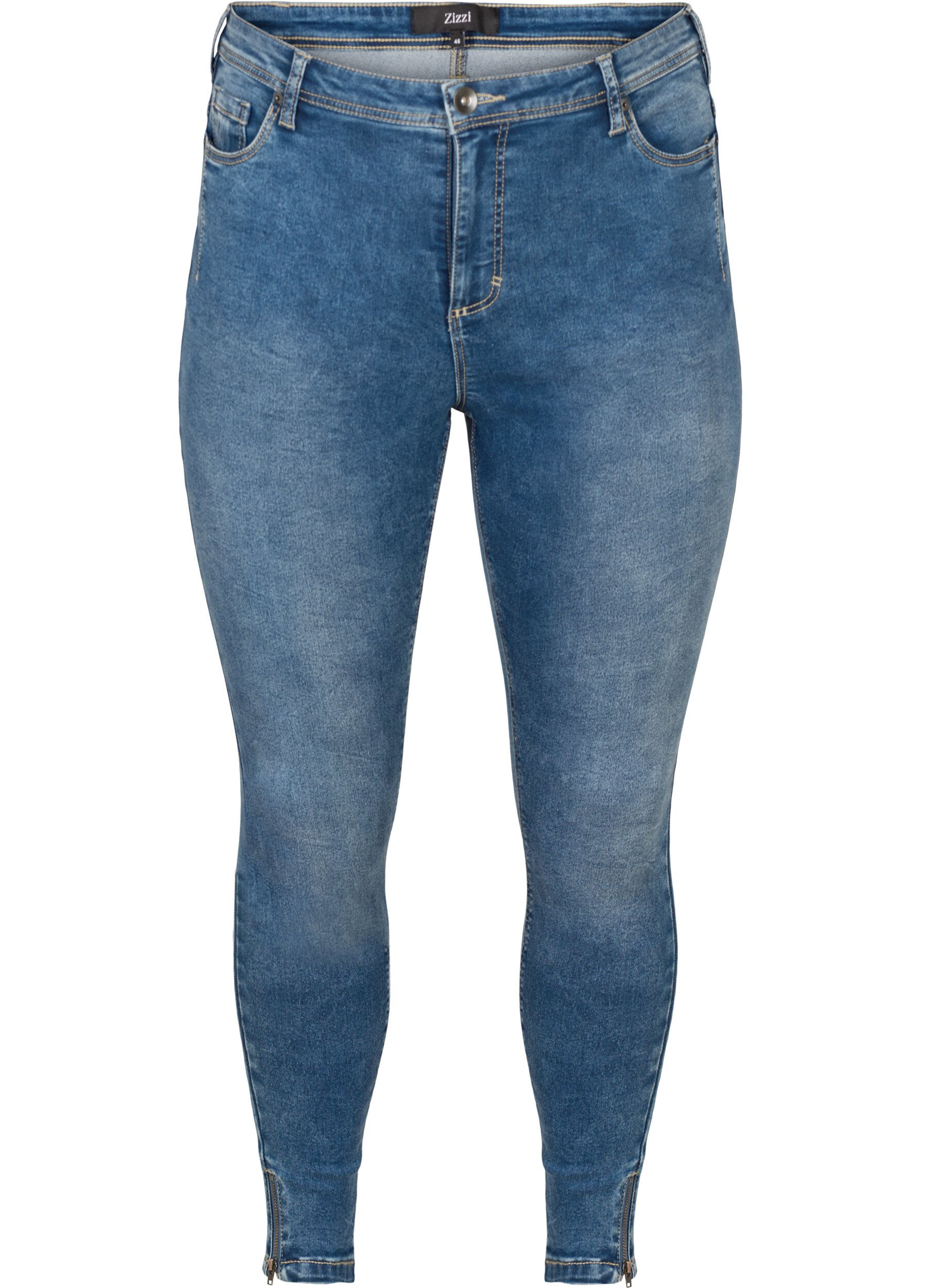 Zizzi Cropped Amy Jeans mit Rei&szlig;verschluss, Blau, Packshot image number 0