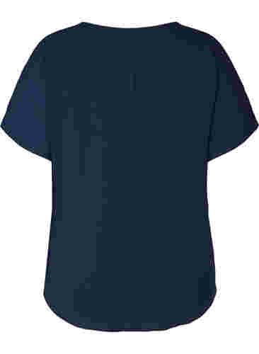 Bluse mit kurzen Ärmeln und Rundhalsausschnitt, Navy Blazer, Packshot image number 1
