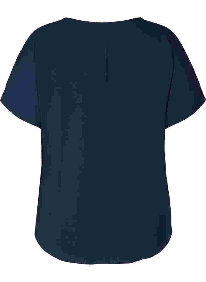 Bluse mit kurzen Ärmeln und Rundhalsausschnitt, Navy Blazer, Packshot image number 1