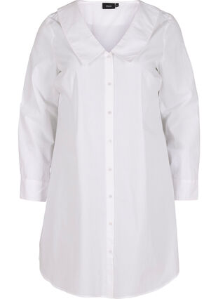 Lange Hemdbluse aus Baumwolle mit großem Kragen, Bright White, Packshot image number 0