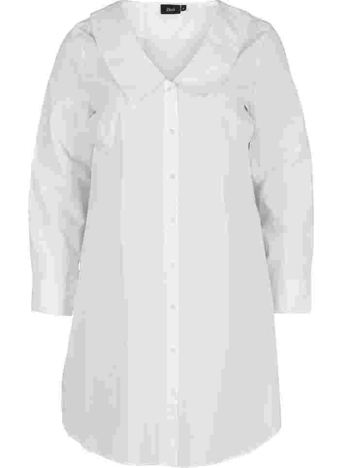 Lange Hemdbluse aus Baumwolle mit großem Kragen, Bright White, Packshot image number 0