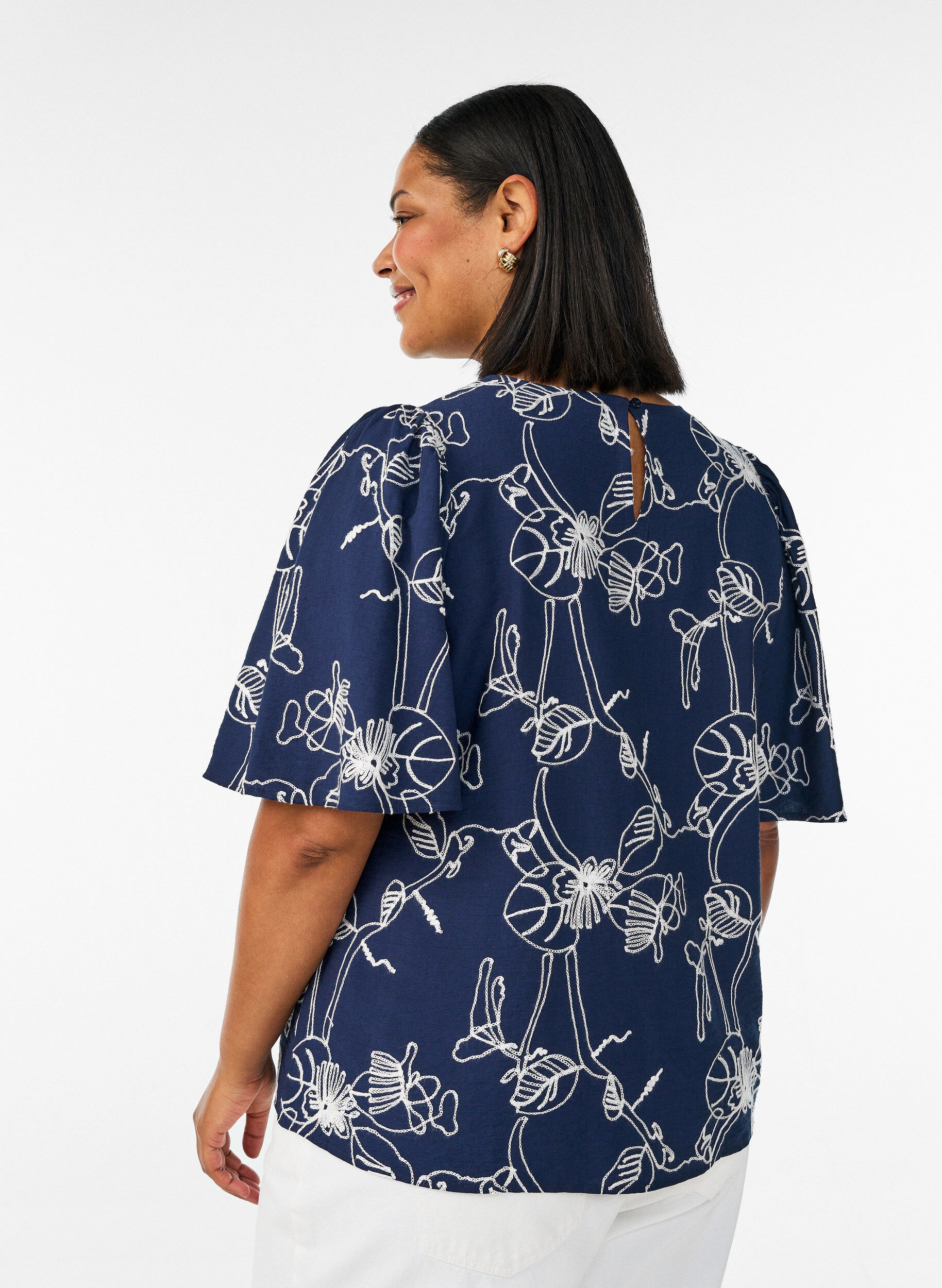 ZizziKurz&auml;rmelige Bluse mit Stickmuster, Blau, Model image number 2