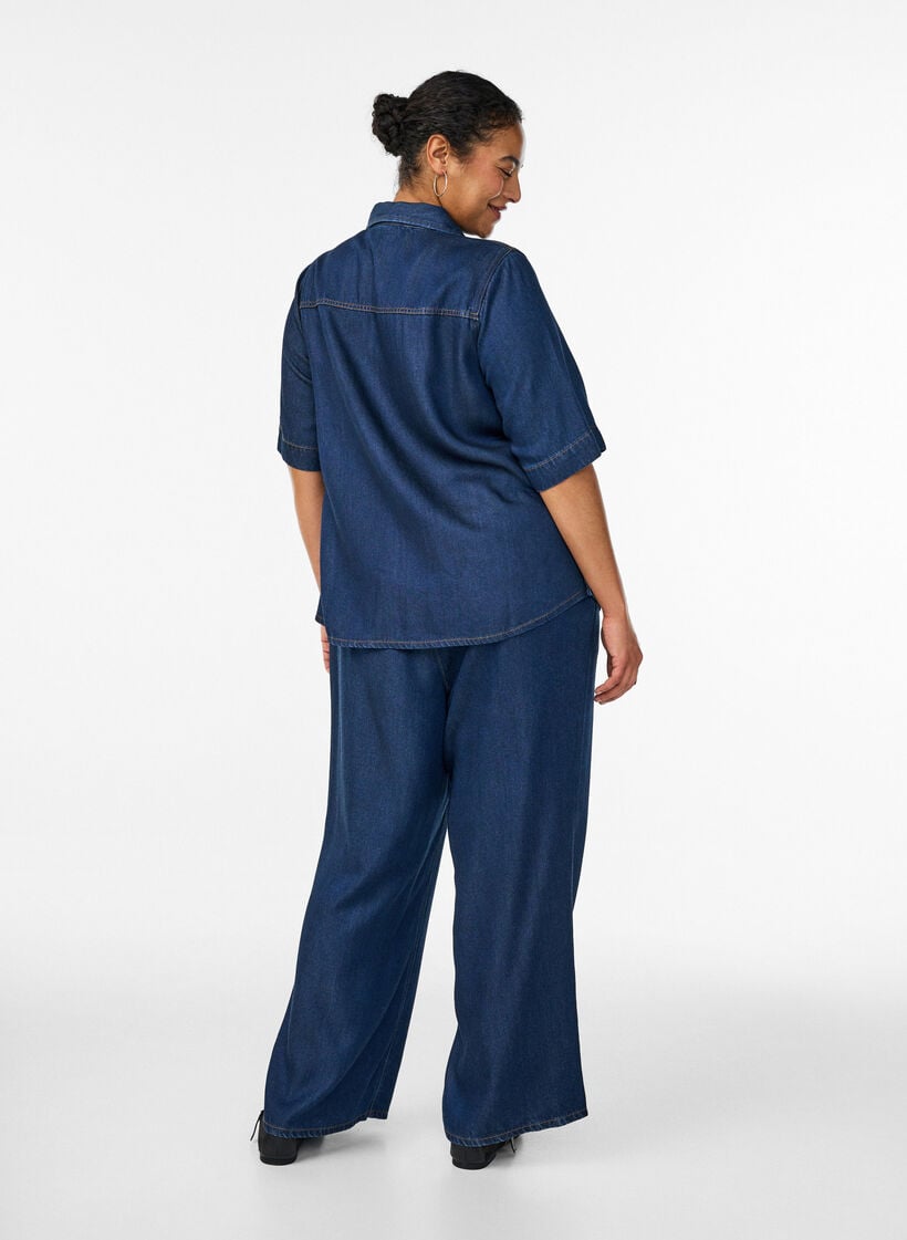 Weite Lyocellhose in Denim-Optik, Blau, Model image number 1