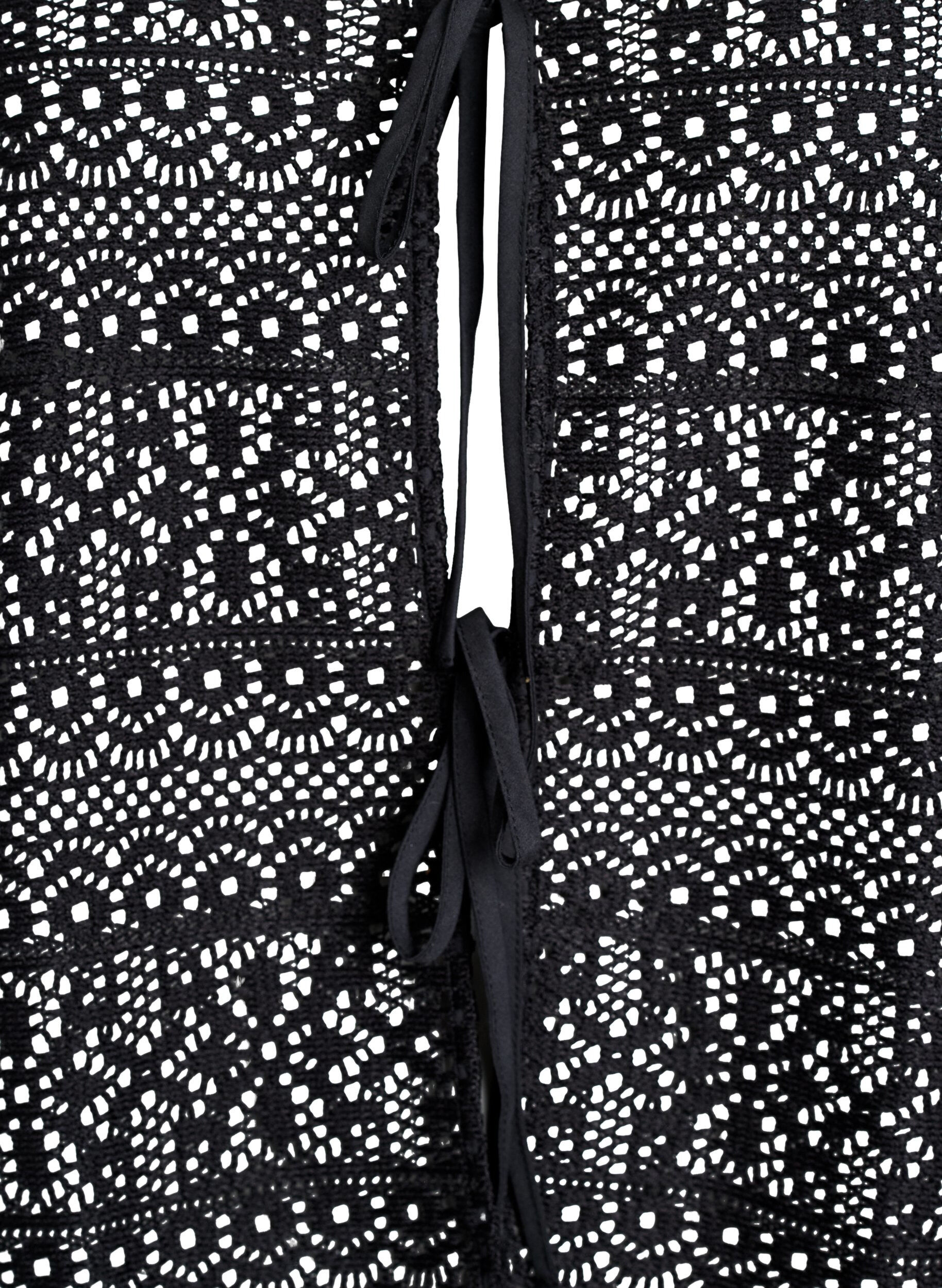 Zizzi Strickjacke mit Spitzenmuster und Bindeb&auml;ndern, Schwarz, Packshot image number 2