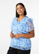 Gebl&uuml;mte Bluse mit R&uuml;schenkragen und Peplum-Effekt, Blau, Model image number 0
