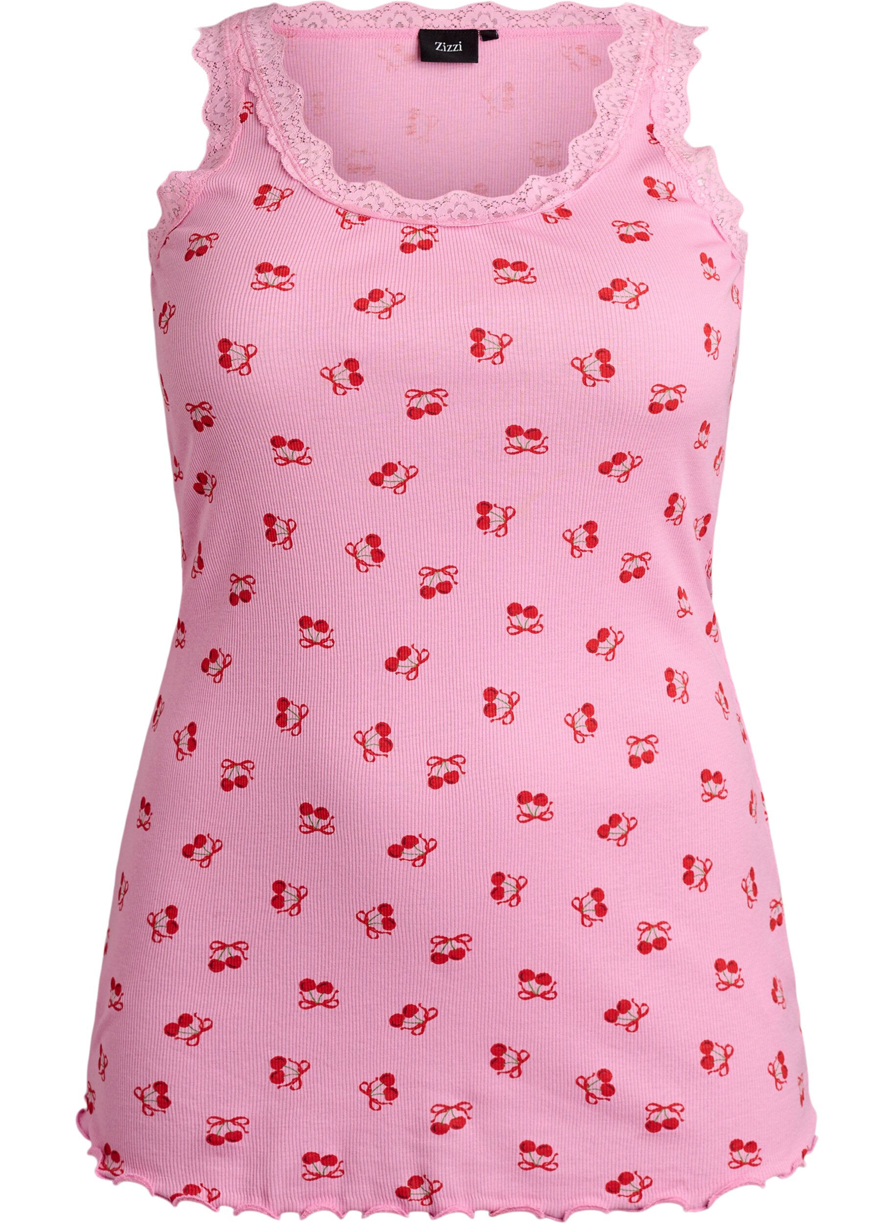 Zizzi Oberteil mit Aufdruck und Spitzenborte, Pink, Packshot image number 0