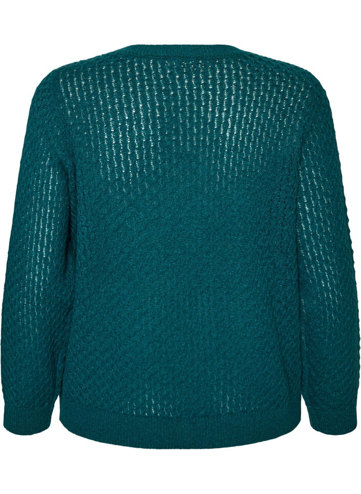Strickbluse mit strukturiertem Lochmuster, Gr&uuml;n, Packshot image number 1