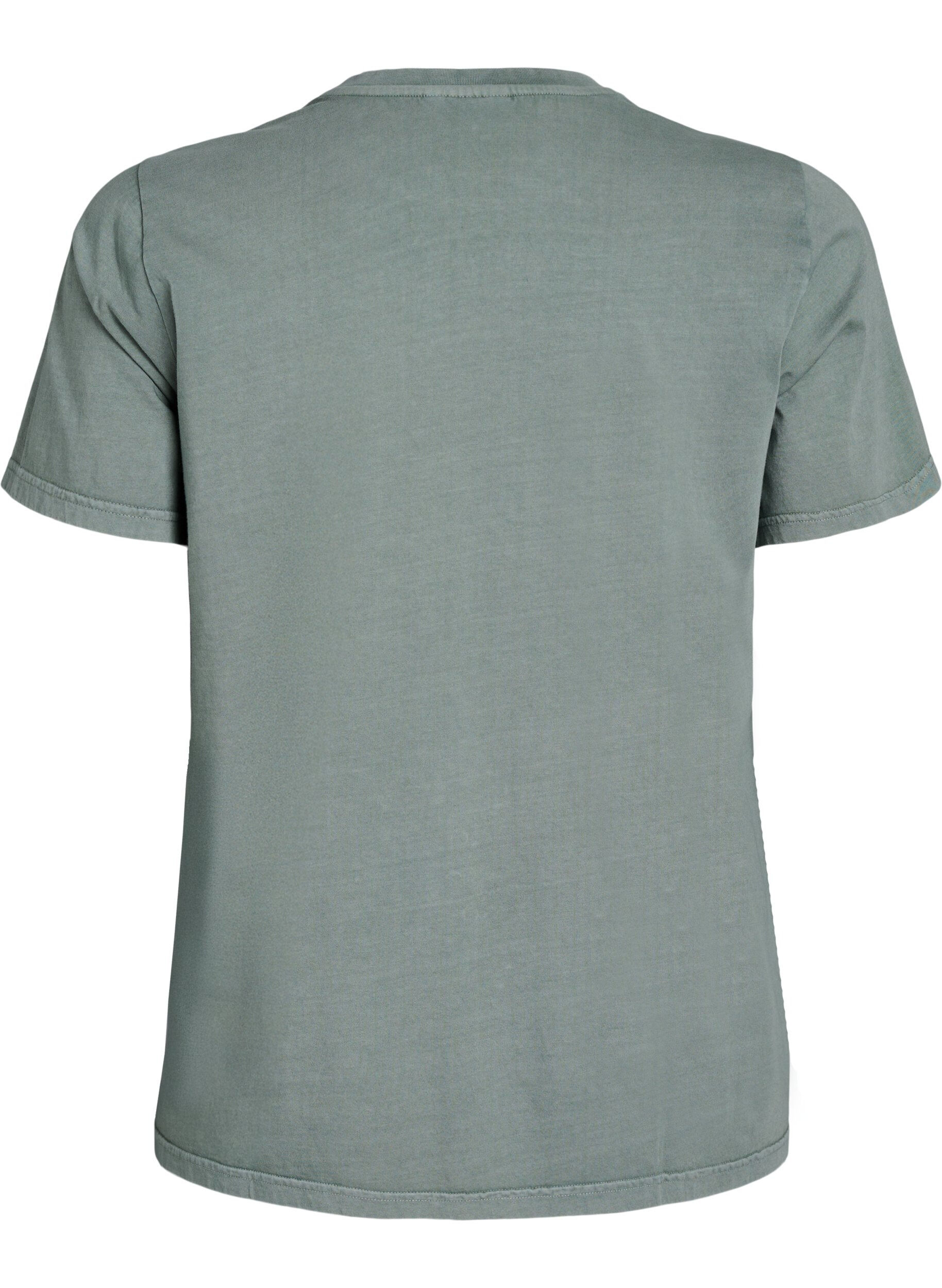 Zizzi T-Shirt aus Bio-Baumwolle mit Textaufdruck und Blumenprint, Gr&uuml;n, Packshot image number 1