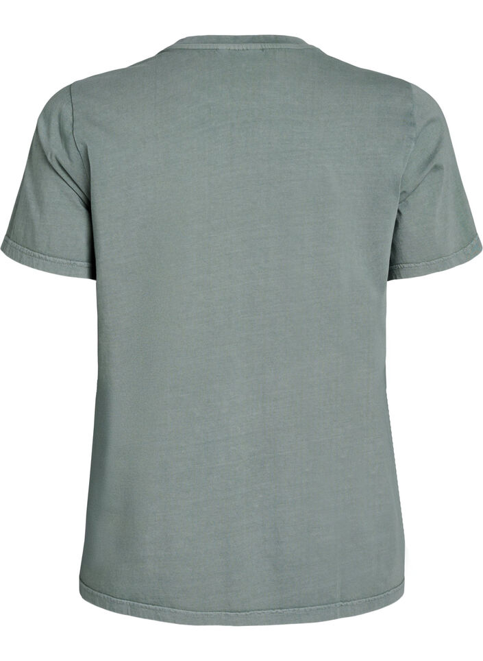 T-Shirt aus Bio-Baumwolle mit Textaufdruck und Blumenprint, Grün, Packshot image number 1