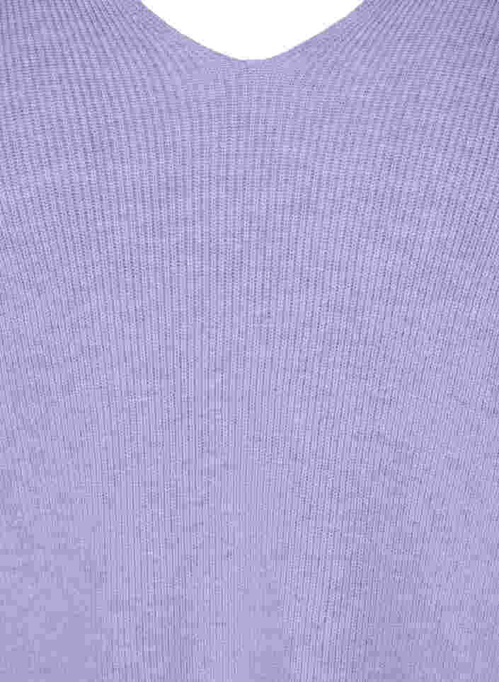 Strickbluse mit V-Ausschnitt und Ballonärmeln, Purple Rose Mel, Packshot image number 2