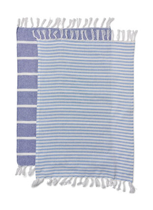 2er-Pack gestreifte Handtücher mit Fransen, 2-Pack Blue, Packshot image number 1