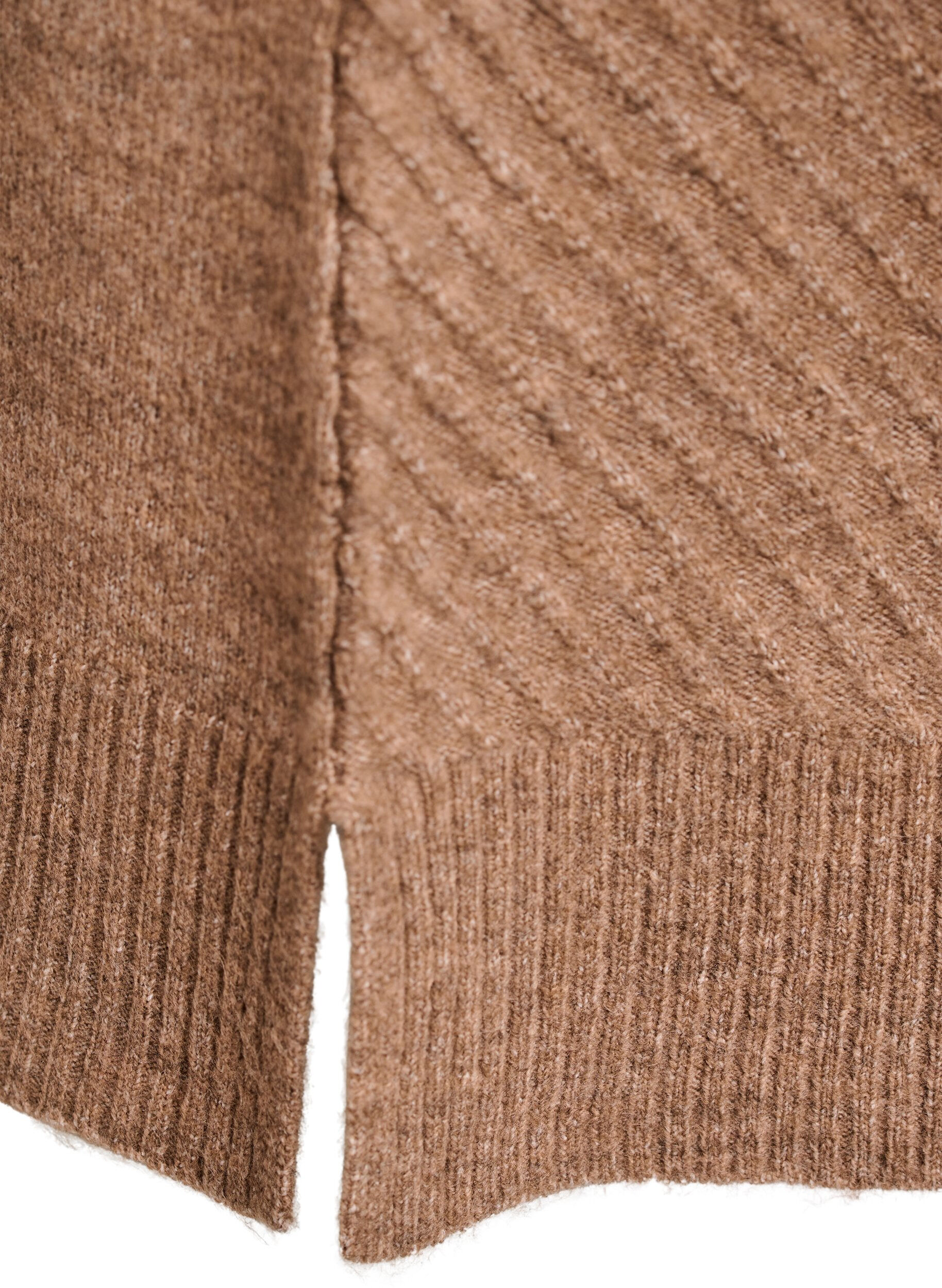 ZizziKurzes Strickkleid mit V-f&ouml;rmigem Strukturmuster, Braun, Packshot image number 3