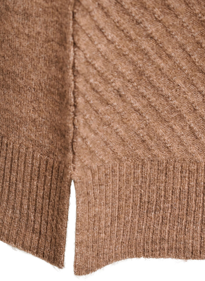 Kurzes Strickkleid mit V-f&ouml;rmigem Strukturmuster, Braun, Packshot image number 3