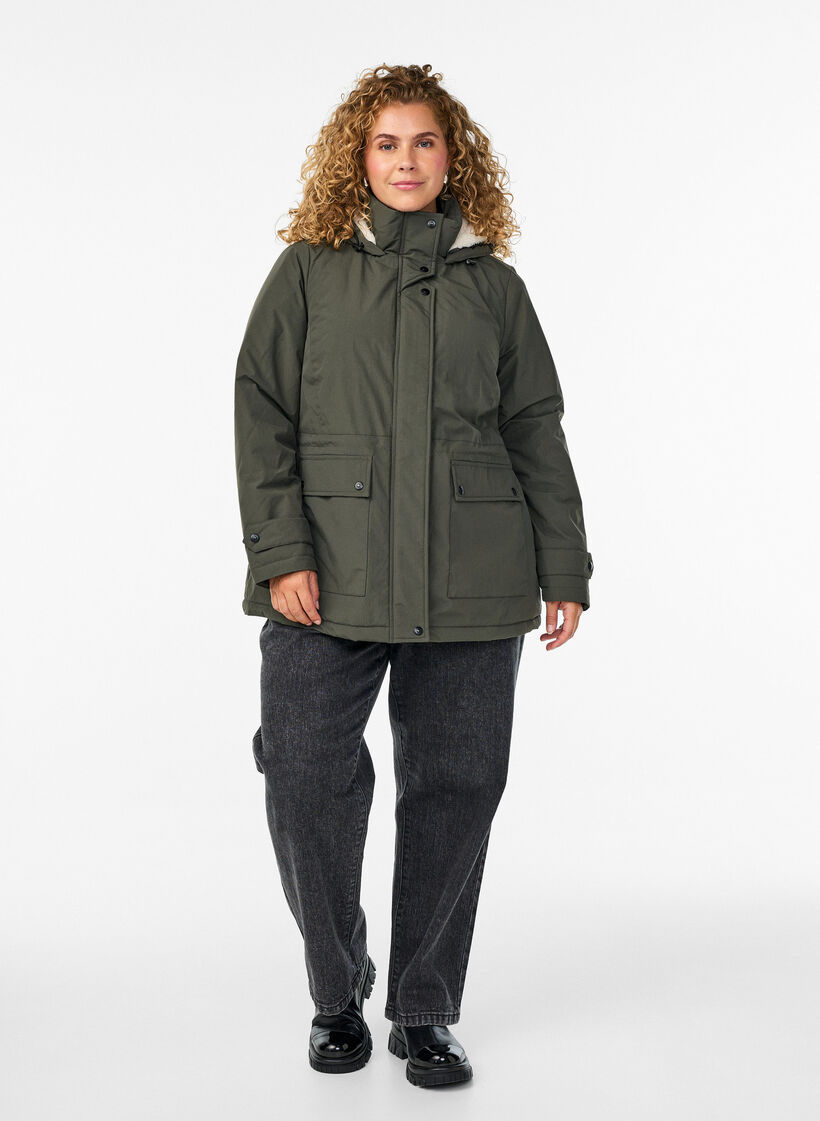 Leichter, gepolsterter Parka mit teddygefütterter Kapuze, Grün, Model image number 1