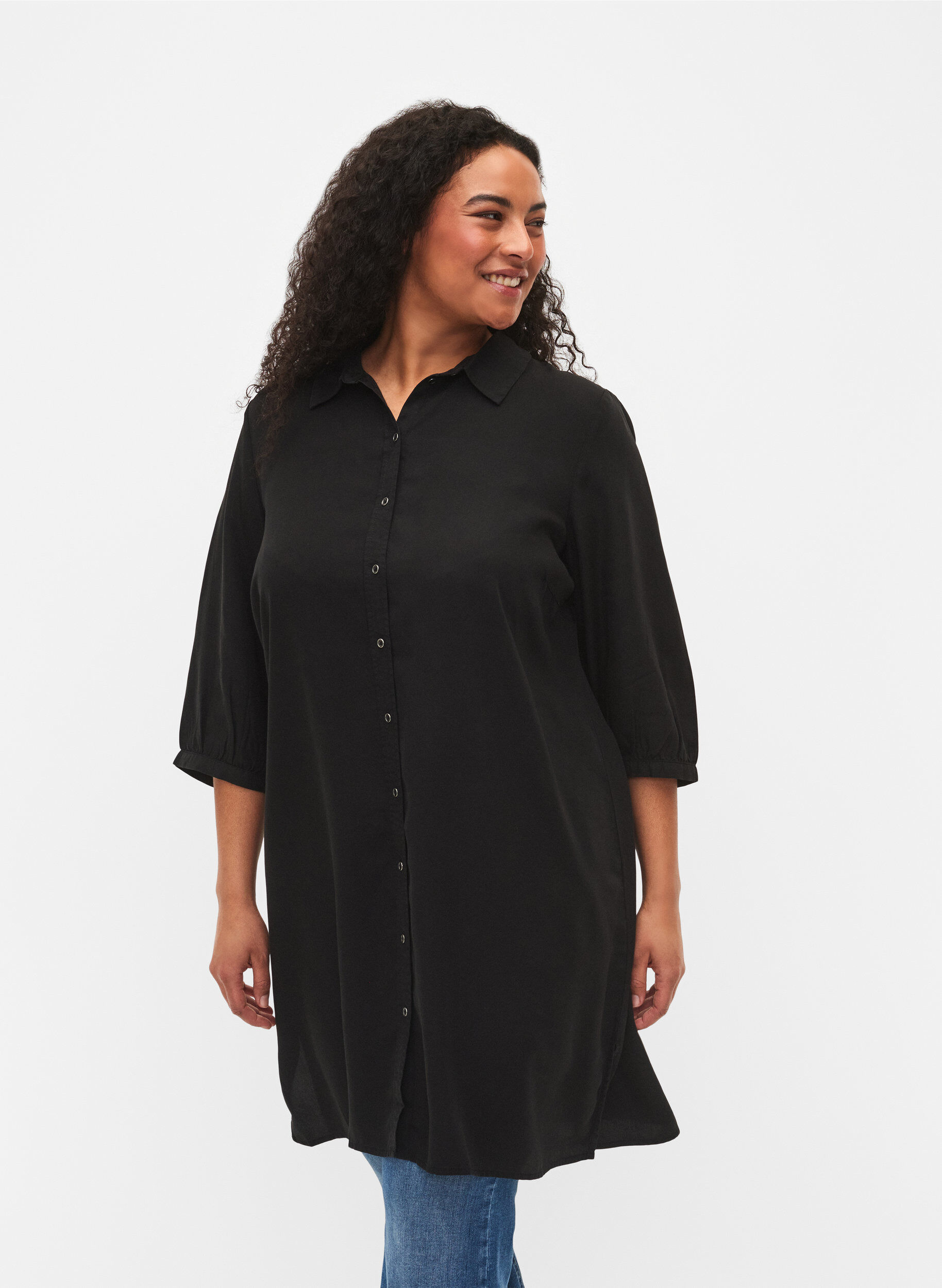 Zizzi Langes Hemd mit 3/4-&Auml;rmeln aus Lyocell (TENCEL&trade;), Black, Model image number 0