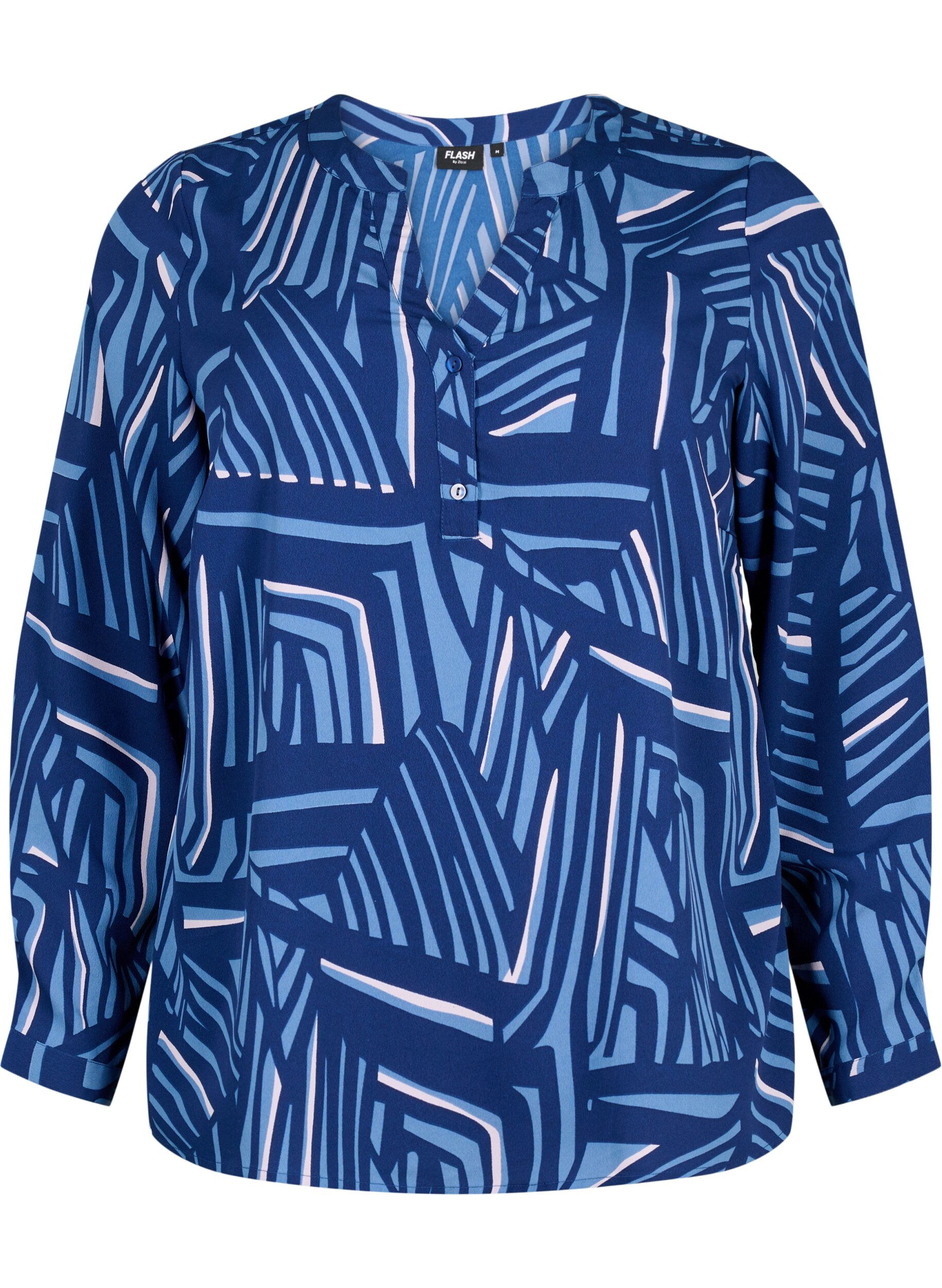 Zizzi FLASH &ndash; Lang&auml;rmlige Bluse mit Druck, Medieval Blue AOP, Packshot image number 0