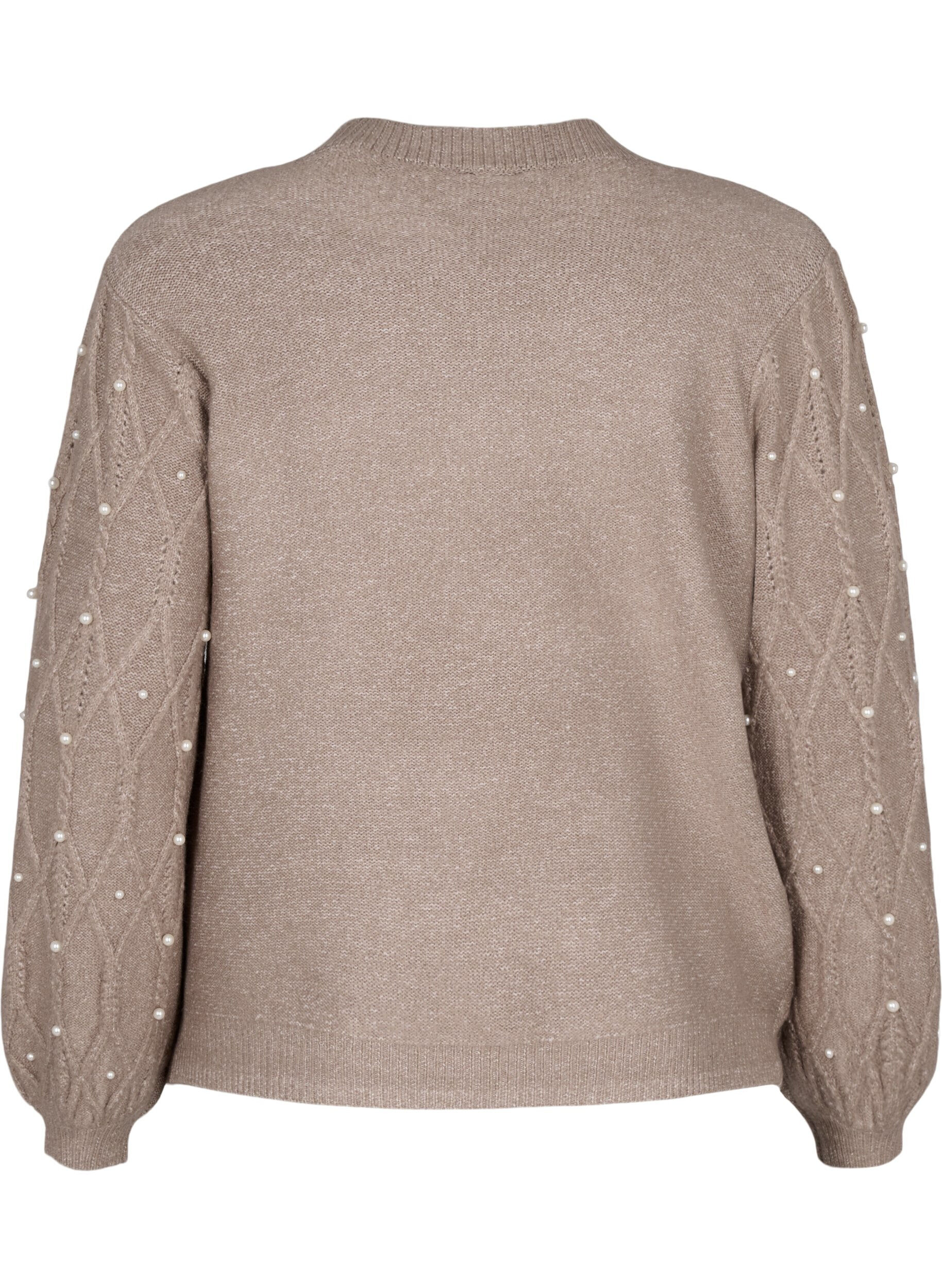 Zizzi Gestrickter Pullover mit Muster und Perlen, Desert Taupe Mel., Packshot image number 1
