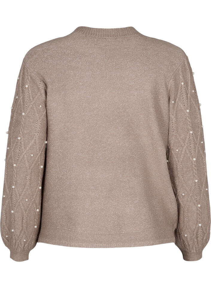 Gestrickter Pullover mit Muster und Perlen, Desert Taupe Mel., Packshot image number 1