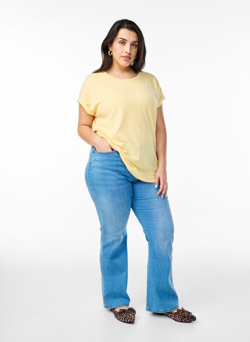 Kurzärmliges T-Shirt aus einer Baumwollmischung, Gelb, Model image number 1