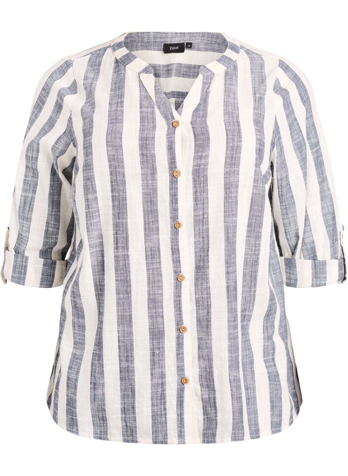 Hemdbluse aus Baumwolle mit V-Ausschnitt, Blau, Packshot image number 0