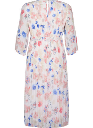 Blumen-Plissee-Kleid mit Kordelzug, White/Blue Floral, Packshot image number 1