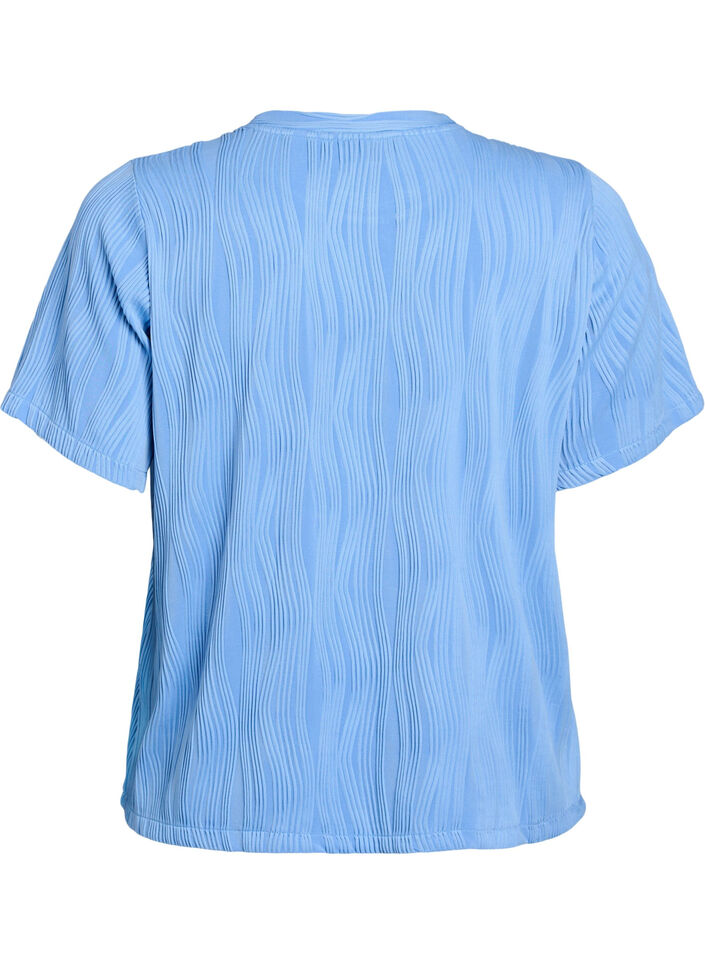 Bluse mit kurzen Ärmeln und einer welligen Struktur, Blau, Packshot image number 1