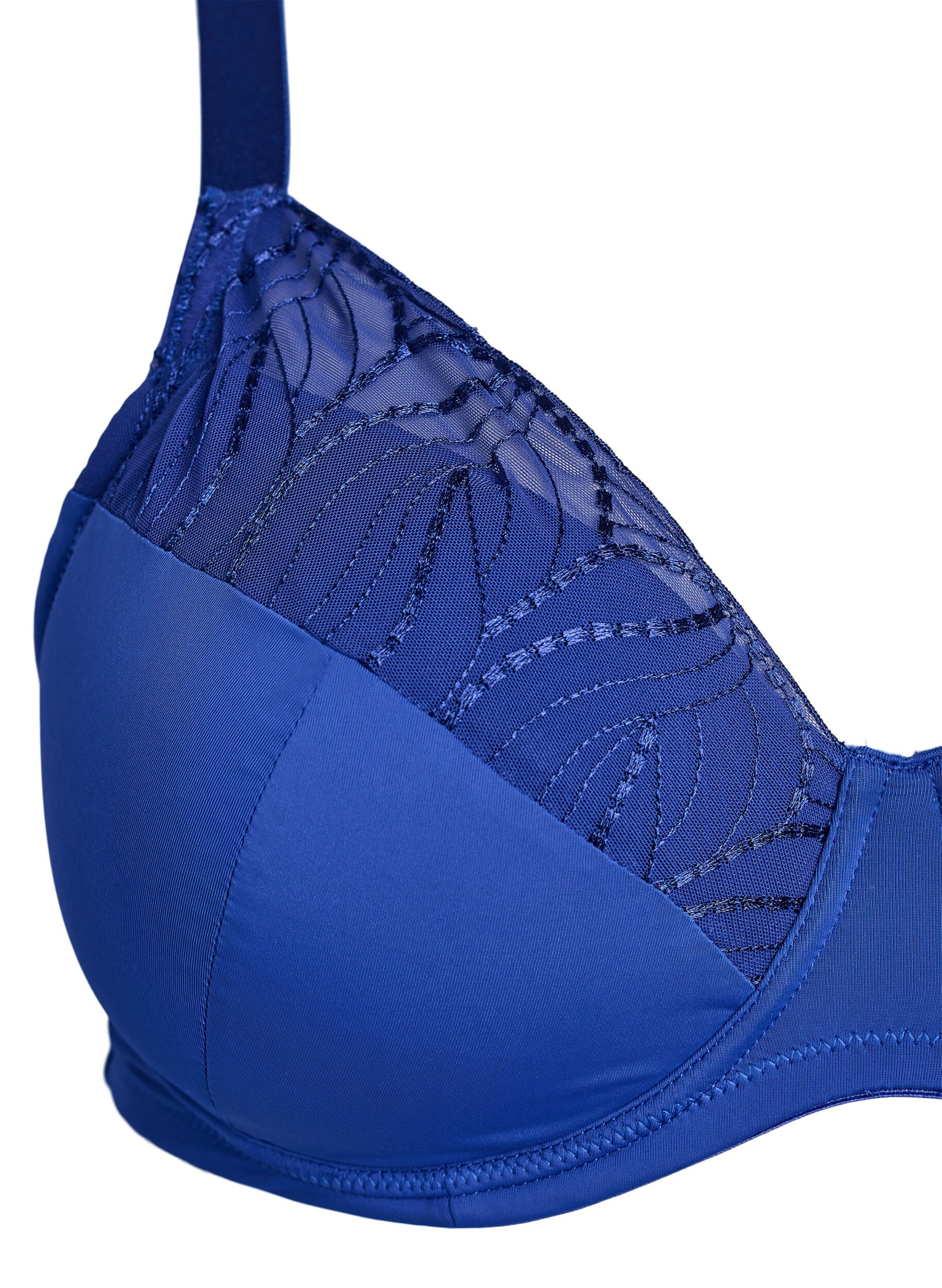 Zizzi BH mit gepolsterten Cups und besticktem Mesh, Blau, Packshot image number 2