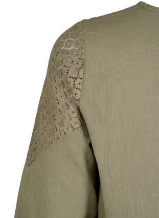 Bluse aus Baumwollmischung mit Leinen und Häkeldetails, Deep Lichen Green, Packshot image number 3