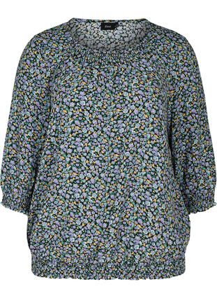 Bluse mit Blumendruck und Smock, Black AOP, Packshot image number 0