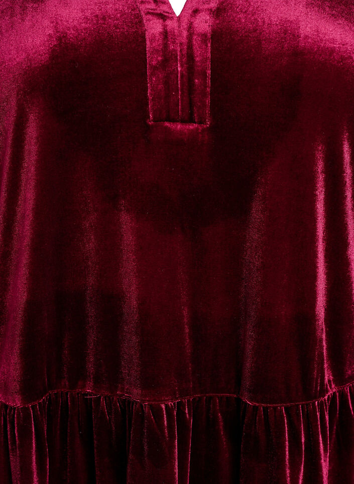 Kurzes Kleid aus Velours mit R&uuml;schenkragen und langen &Auml;rmeln, Rot, Packshot image number 2