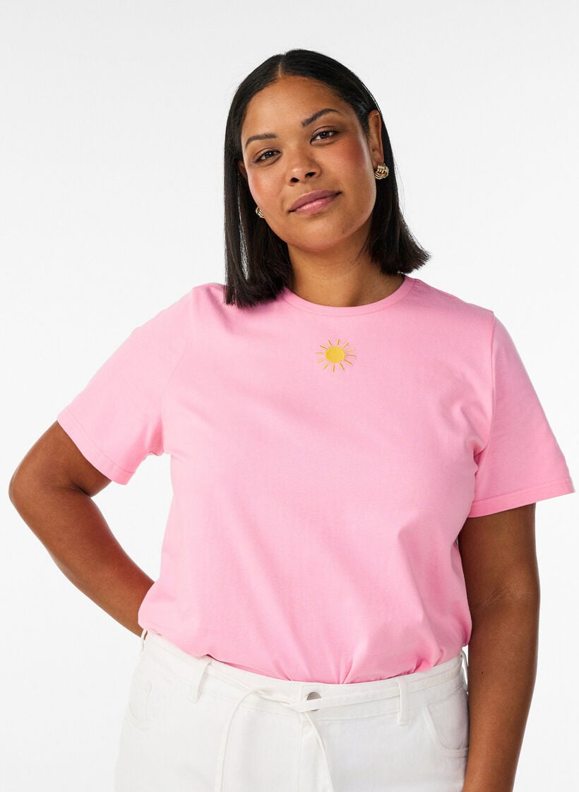 T-Shirt aus Bio-Baumwolle mit Textmotiv, Pink, Model image number 0