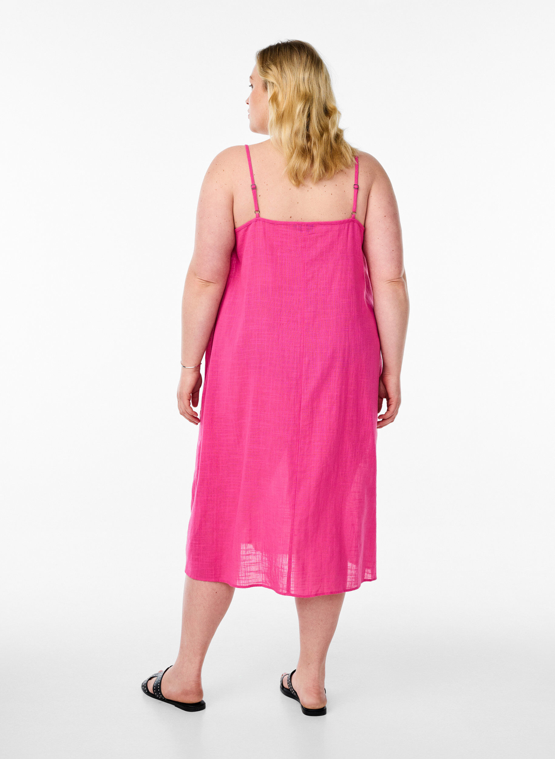 Zizzi FLASH - Baumwollkleid mit Midi-L&auml;nge und Tr&auml;gern, Pink, Model image number 1