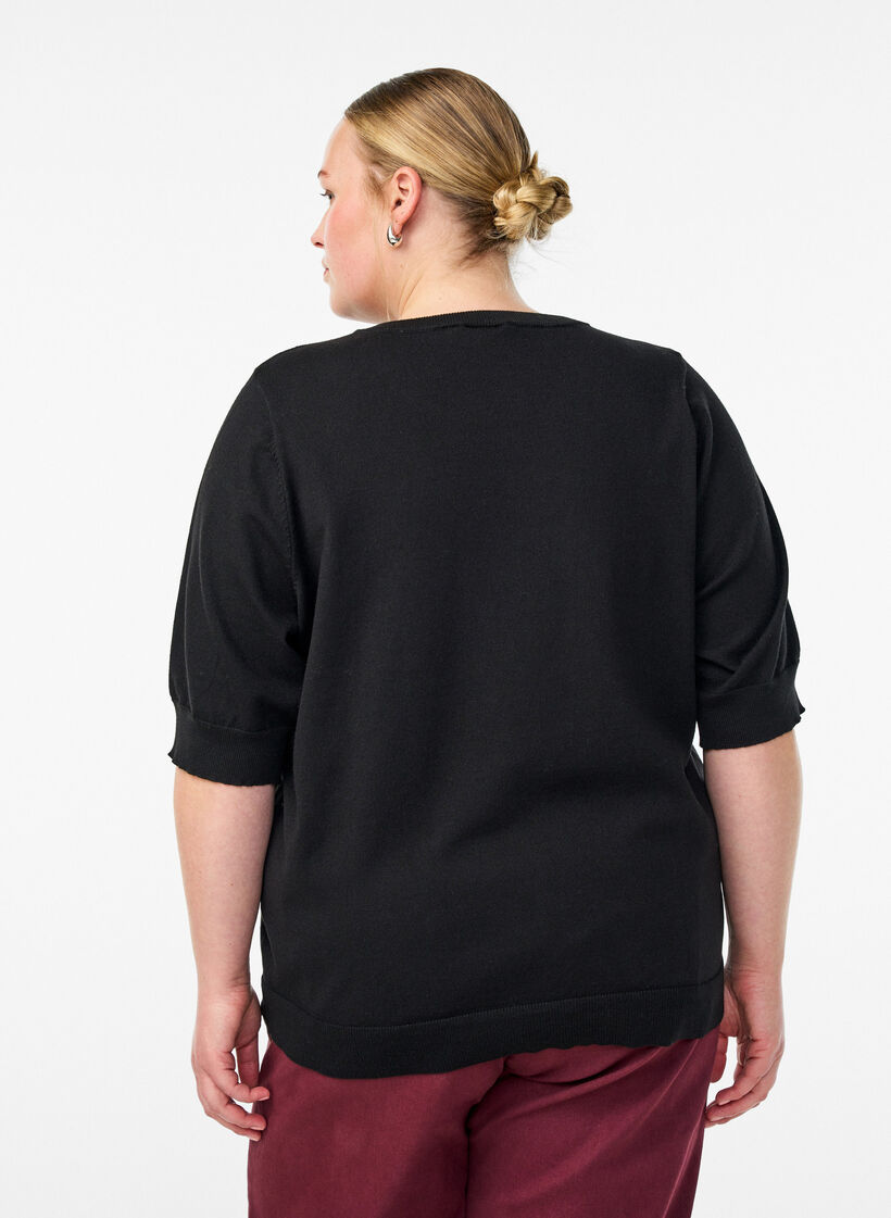 Fein gestrickte Bluse mit kurzen &Auml;rmeln, Schwarz, Model image number 2