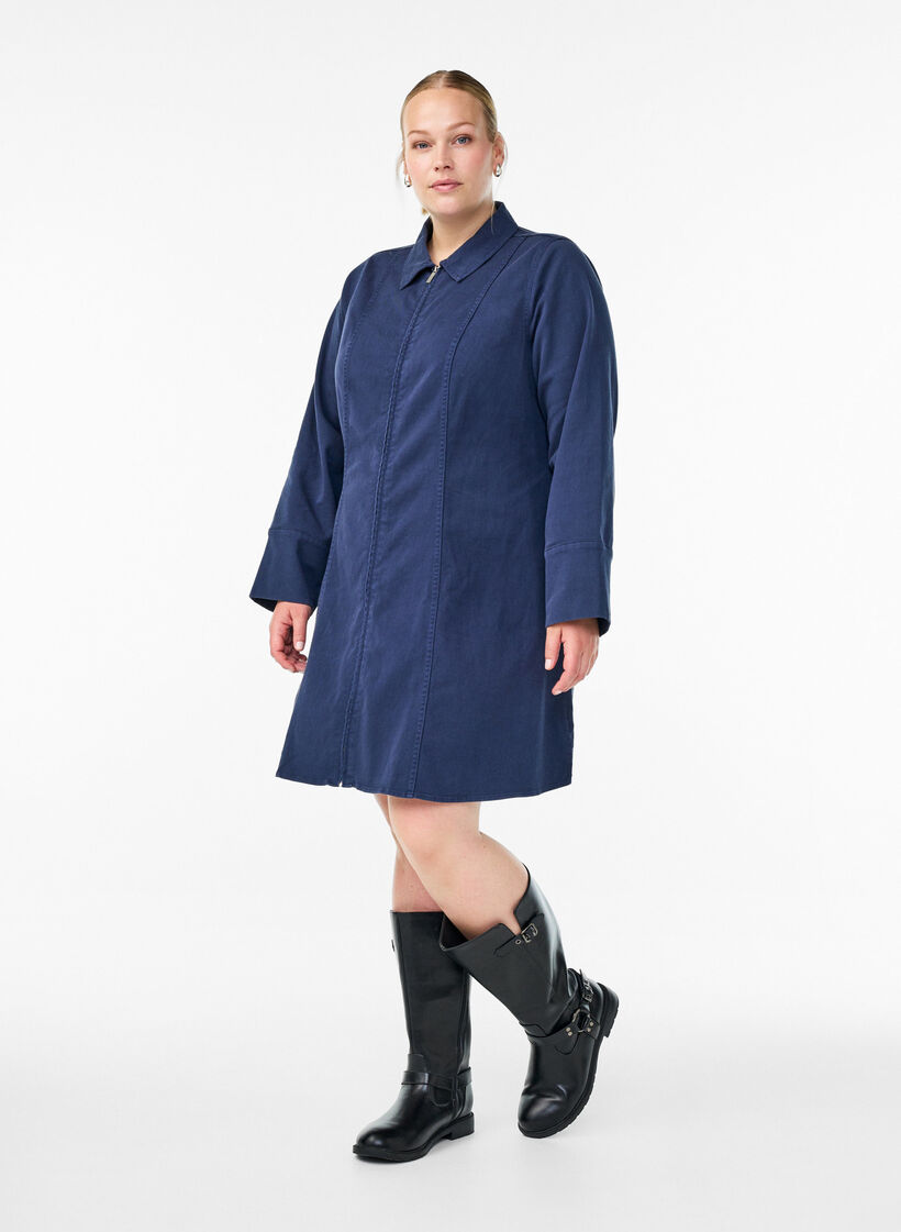 Kurzes Kleid aus Twill mit Reißverschluss, Blau, Model image number 1