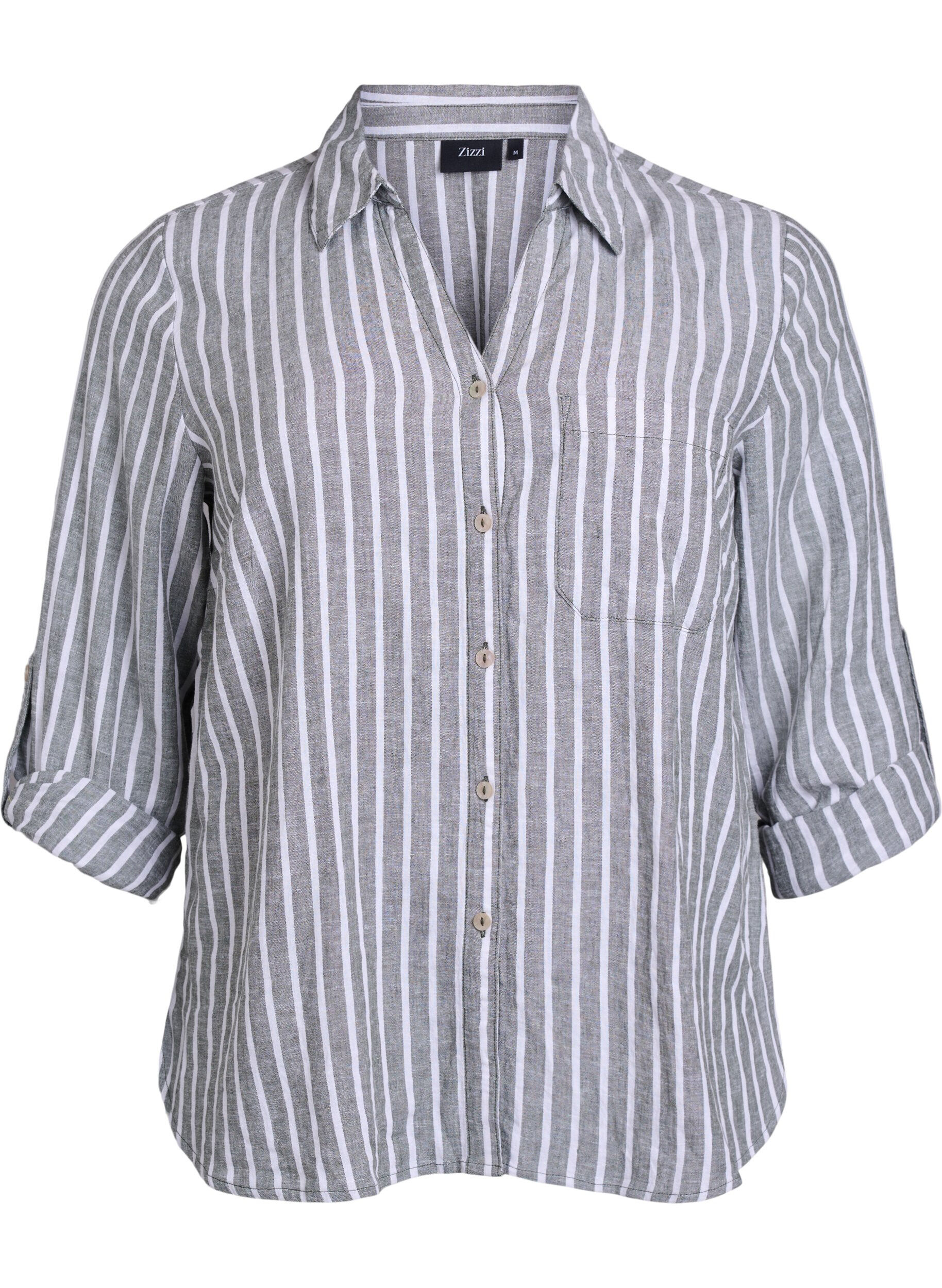 Zizzi Bluse aus Leinen und Viskose mit 3/4-&Auml;rmeln, Gr&uuml;n, Packshot image number 0