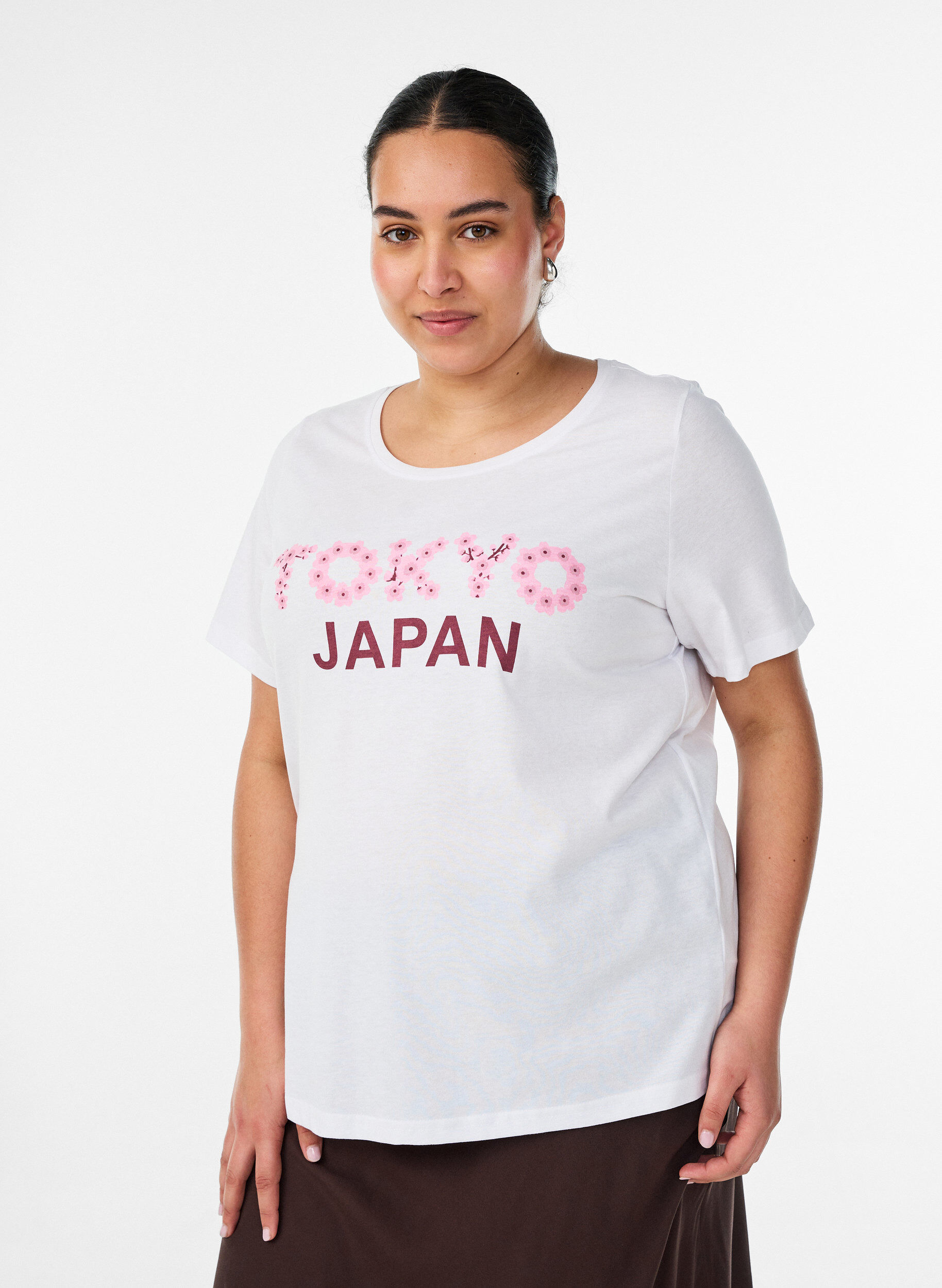 T-Shirt mit Print, Wei&szlig;, Model