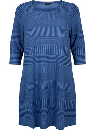 Kleid mit 3/4-Ärmeln und Streifenmuster, Estate Blue Melange, Packshot image number 0