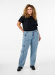 Cargojeans mit hoher Taille, Blau, Model image number 0