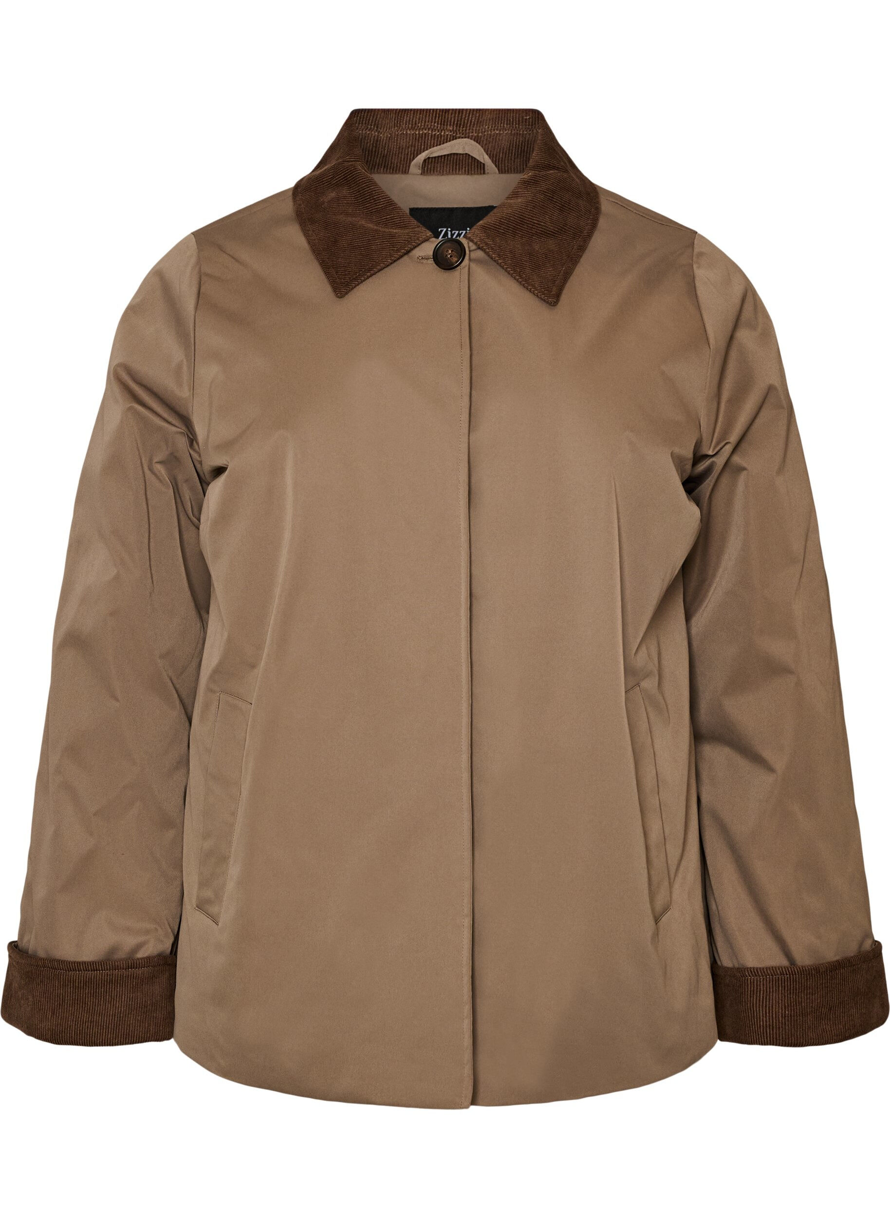 ZizziLeicht wattierte Jacke mit Cordkragen, Braun, Packshot image number 0