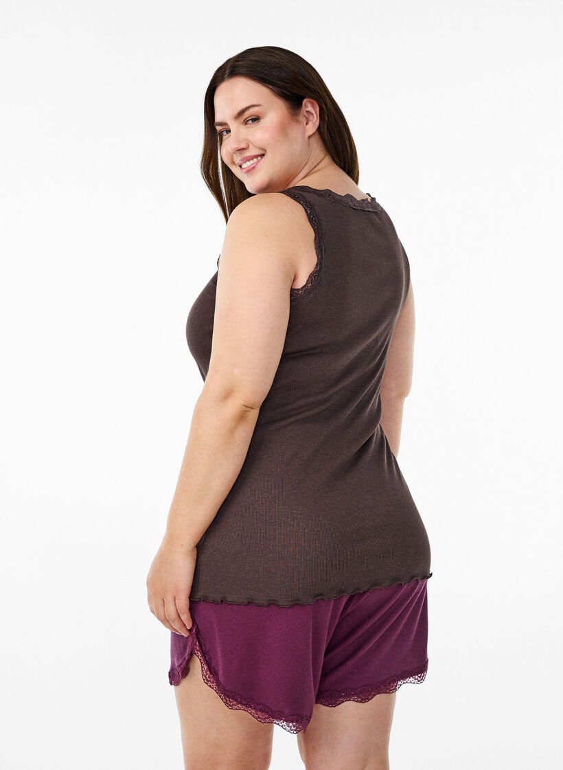 Top mit Spitzensaum, Braun, Model image number 2