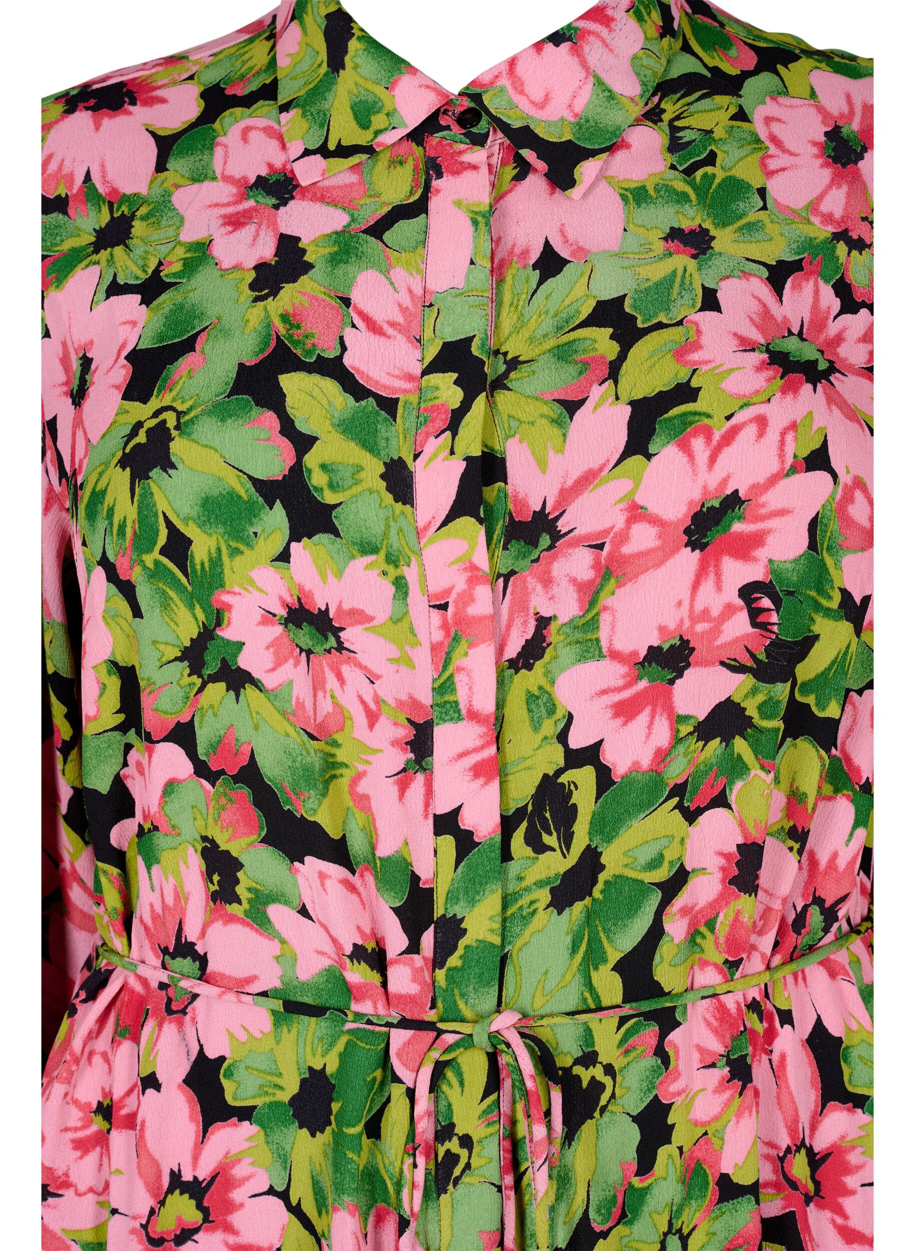 Zizzi Viskose Hemdkleid mit Blumenmuster, Pink G. Flower AOP, Packshot image number 2