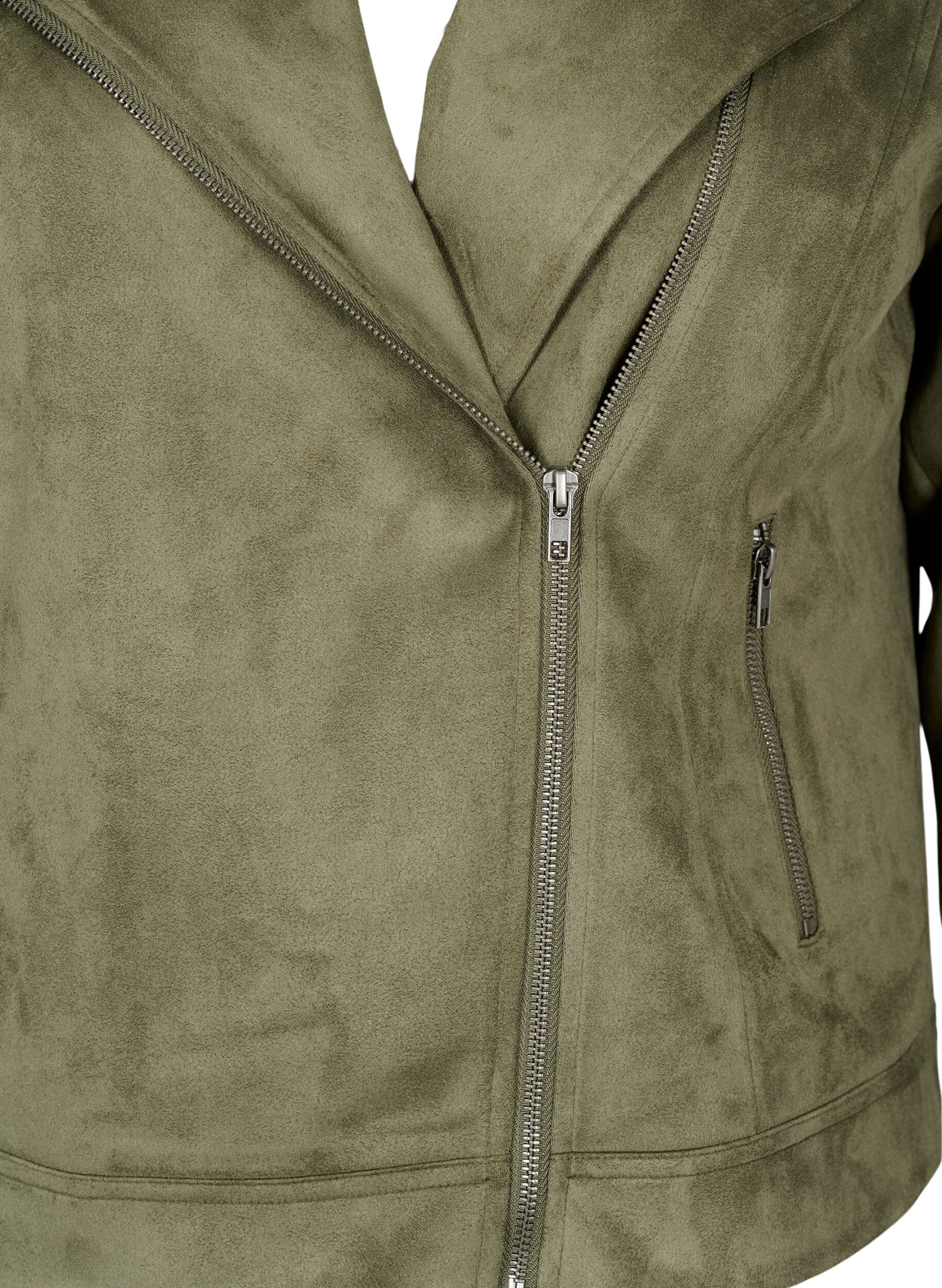 Zizzi Bikerjacke aus Wildlederimitat, Dusty Olive, Packshot image number 2