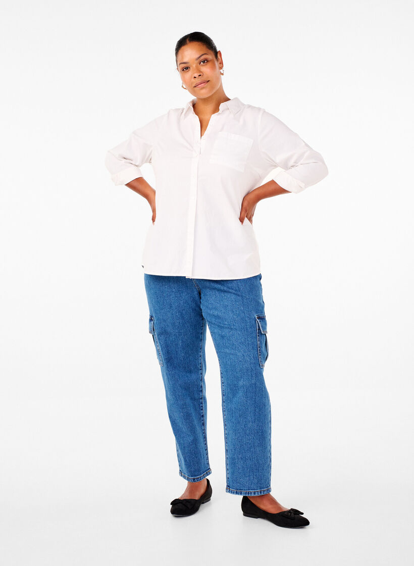 Cargo-Jeans mit hoher Taille, Blue Denim, Model image number 0