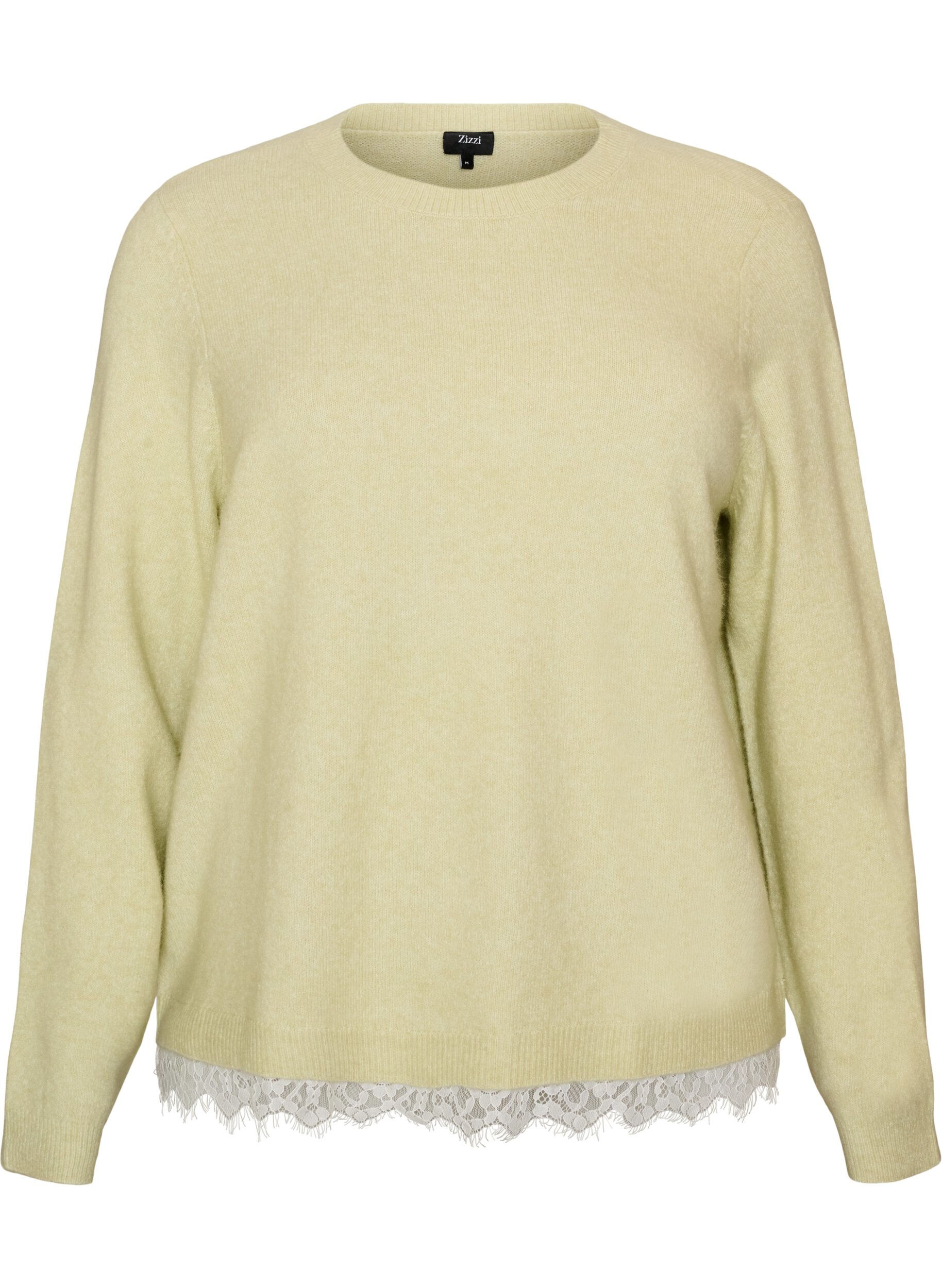 ZizziStrickbluse mit Spitzenbesatz am Saum, Gr&uuml;n, Packshot image number 0