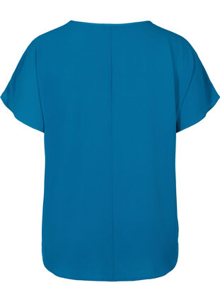 Bluse mit kurzen Ärmeln und Rundhalsausschnitt, Moroccan Blue, Packshot image number 1