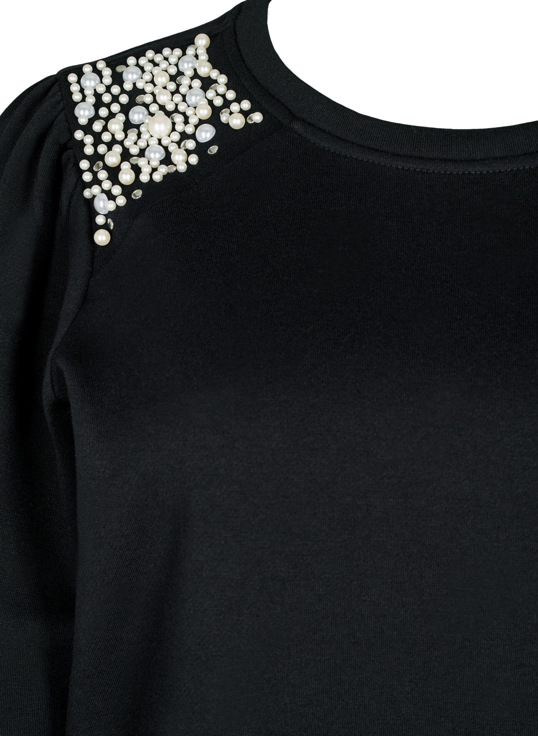 Zizzi Sweatshirt mit Perlendetails, Black, Packshot image number 2