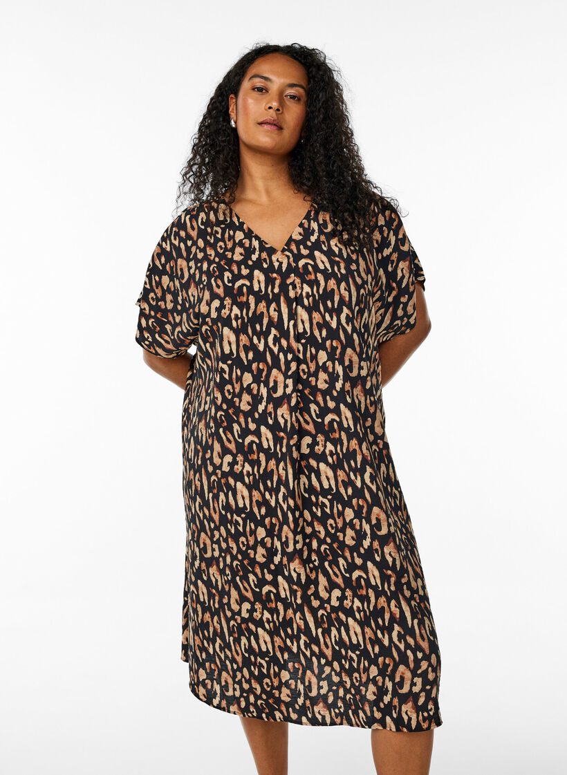 Kleid aus Viskose mit V-Ausschnitt, Schwarz, Model image number 0