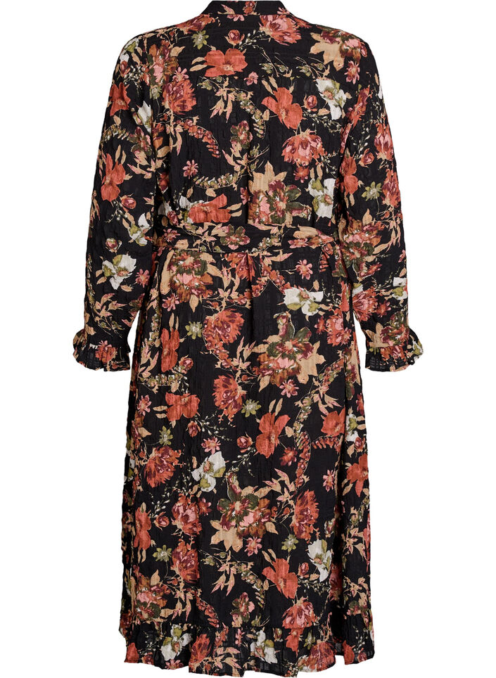 Midikleid mit gebl&uuml;mtem Print und abnehmbarem Bindeg&uuml;rtel, Schwarz, Packshot image number 1