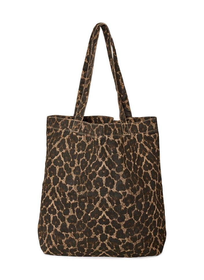 Denim Shopper mit Leopardenmuster, Braun, Packshot image number 0