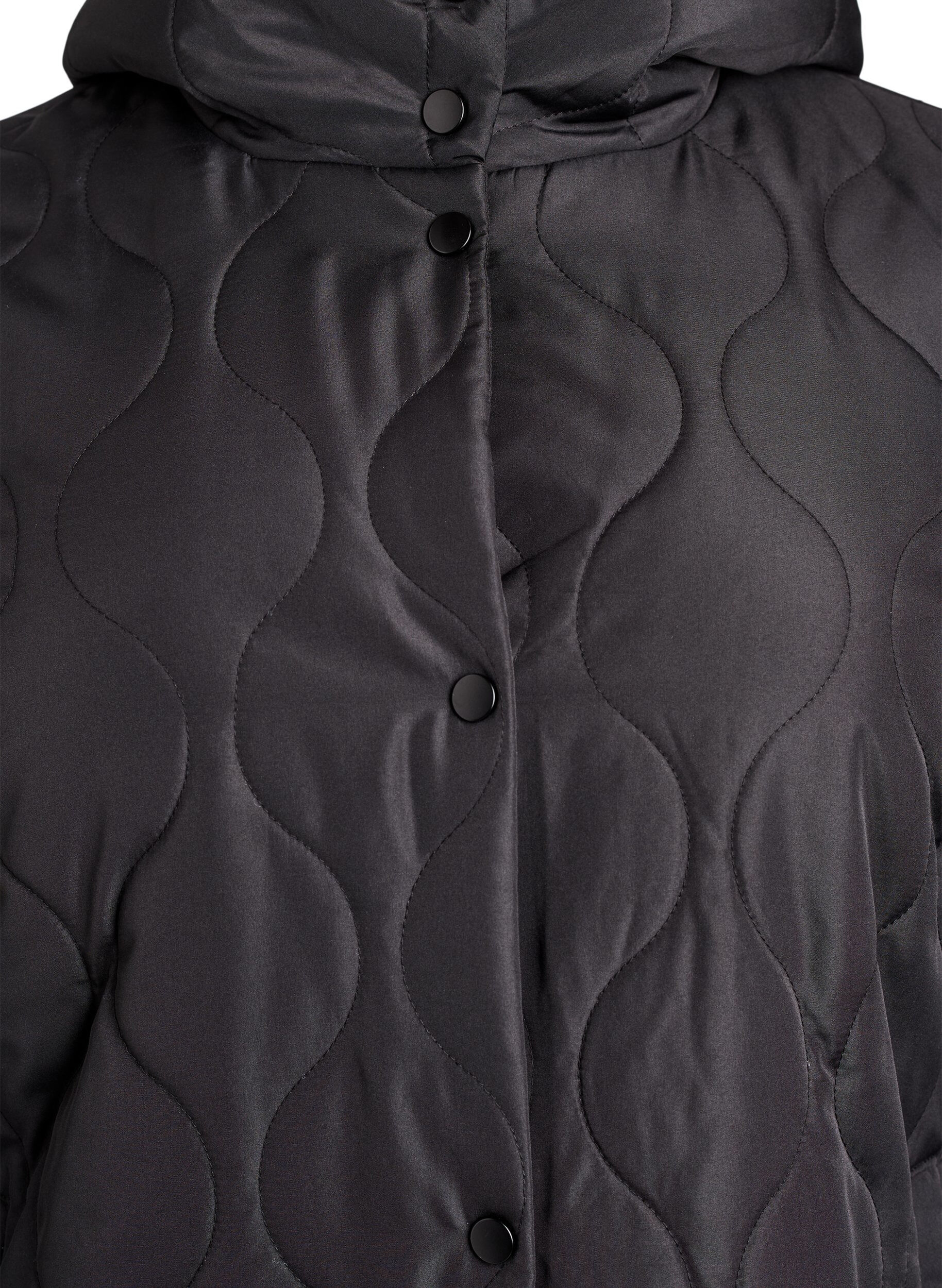 Zizzi Mittellange Steppjacke mit Kapuze, Schwarz, Packshot image number 2